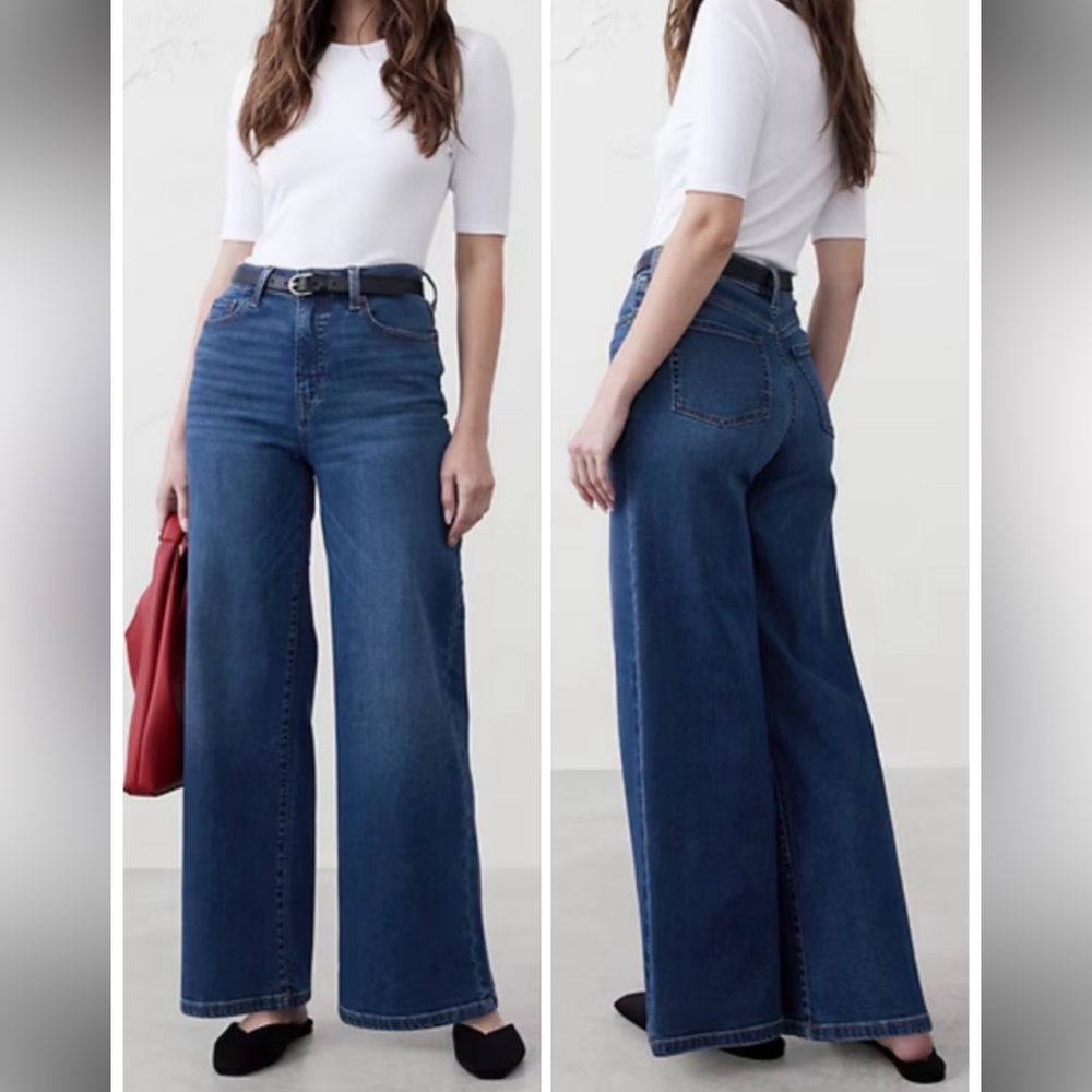 Banana Republic Factory Wide-Leg High Rise Jeans Mid Wash 25P Petite EUC